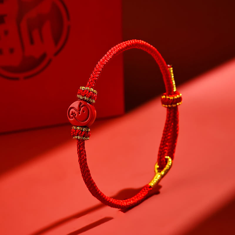 Wear FengShui Chinese Zodiac Red String Eight Thread Peace Knot Cinnabar Protection Luck Bracelet
