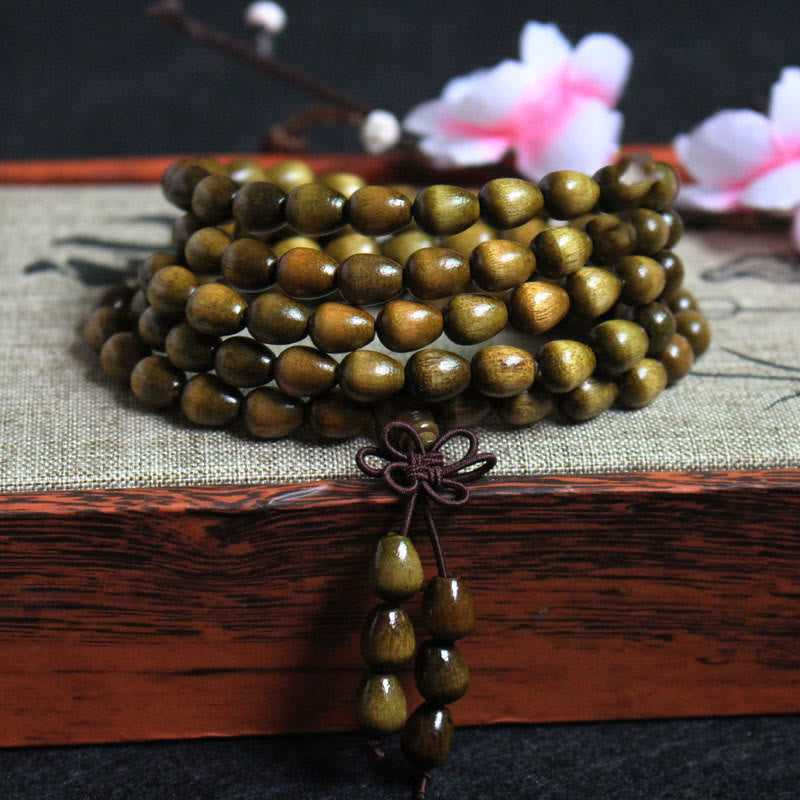 Wear FengShui 108 Mala Teardrop Beads Natural Phoebe Zhennan Wood Protection Bracelet