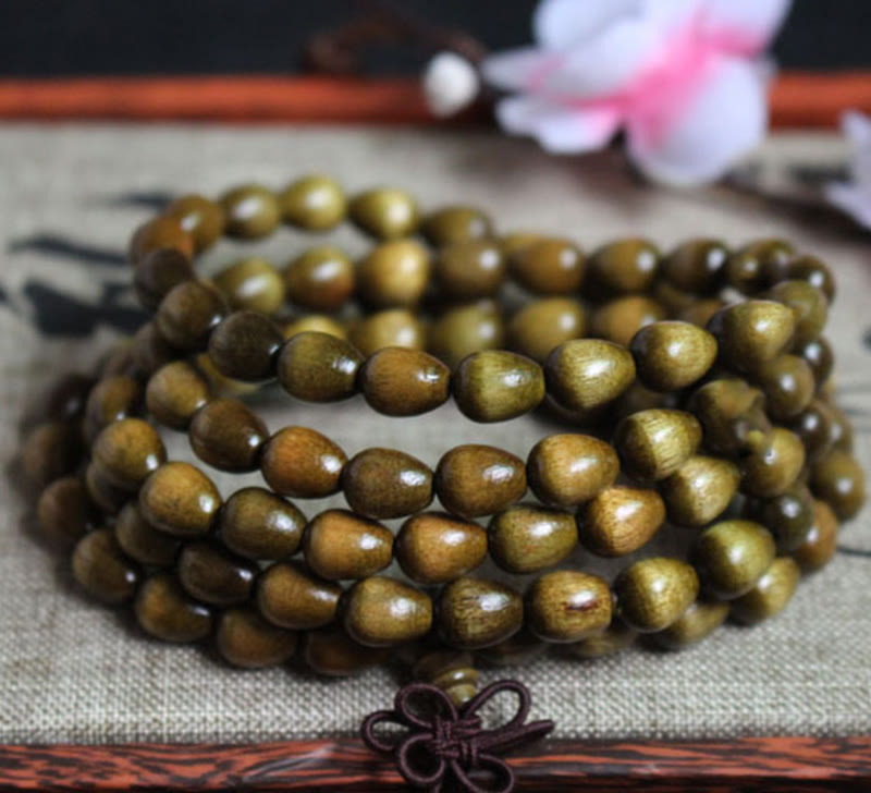 Wear FengShui 108 Mala Teardrop Beads Natural Phoebe Zhennan Wood Protection Bracelet