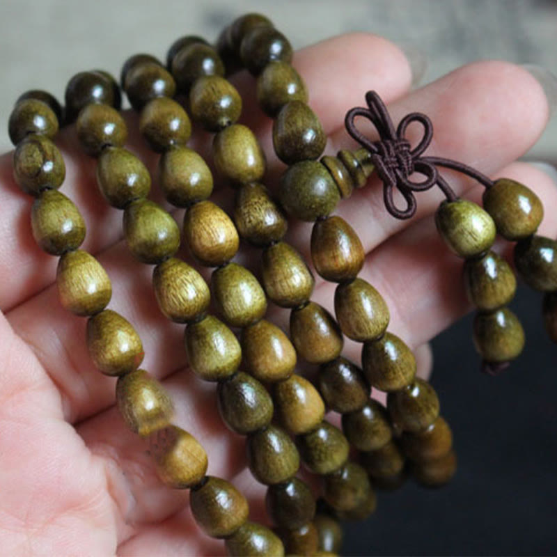 Wear FengShui 108 Mala Teardrop Beads Natural Phoebe Zhennan Wood Protection Bracelet