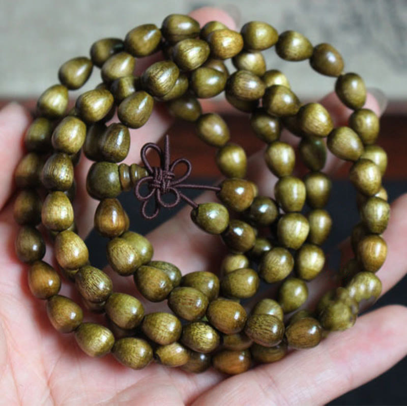 Wear FengShui 108 Mala Teardrop Beads Natural Phoebe Zhennan Wood Protection Bracelet