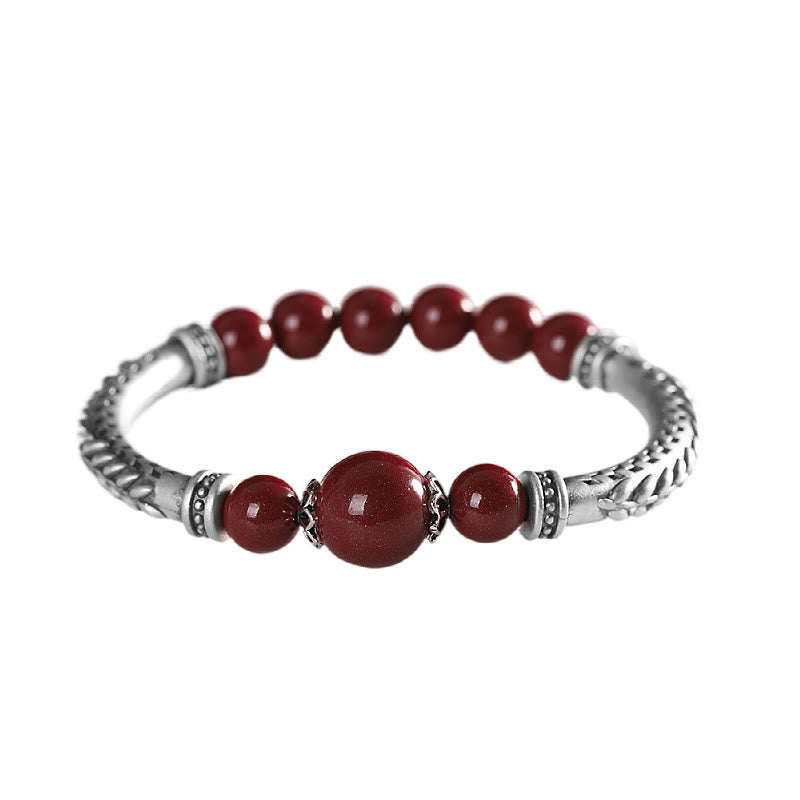 Wear FengShui 999 Sterling Silver Cinnabar Wheat Ears Blessing Bracelet Bangle
