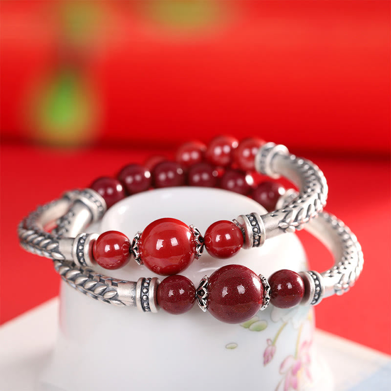 Wear FengShui 999 Sterling Silver Cinnabar Wheat Ears Blessing Bracelet Bangle