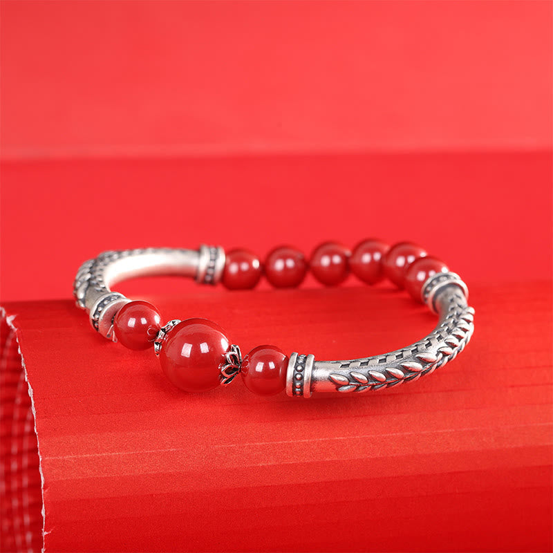 Wear FengShui 999 Sterling Silver Cinnabar Wheat Ears Blessing Bracelet Bangle