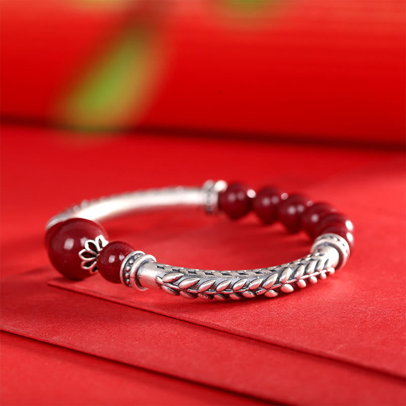 Wear FengShui 999 Sterling Silver Cinnabar Wheat Ears Blessing Bracelet Bangle