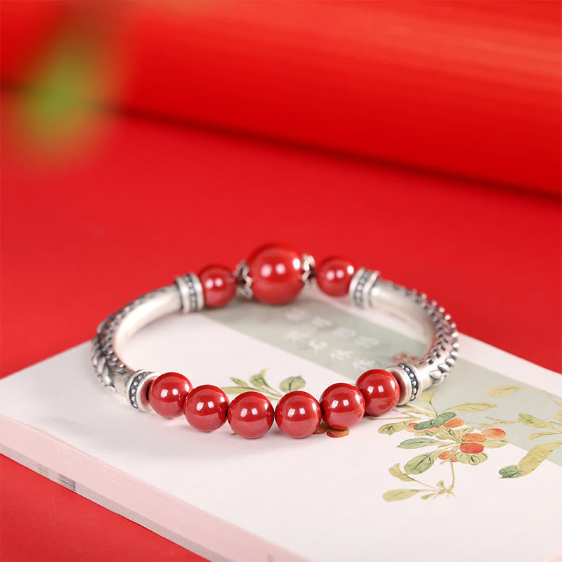 Wear FengShui 999 Sterling Silver Cinnabar Wheat Ears Blessing Bracelet Bangle