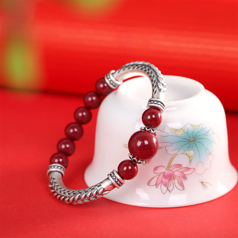 Wear FengShui 999 Sterling Silver Cinnabar Wheat Ears Blessing Bracelet Bangle