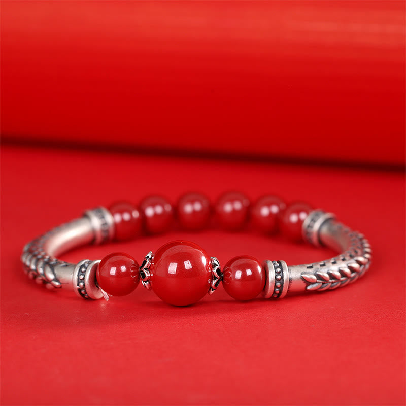 Wear FengShui 999 Sterling Silver Cinnabar Wheat Ears Blessing Bracelet Bangle