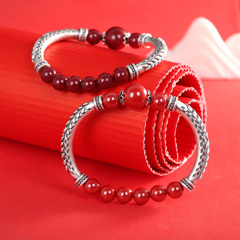 Wear FengShui 999 Sterling Silver Cinnabar Wheat Ears Blessing Bracelet Bangle