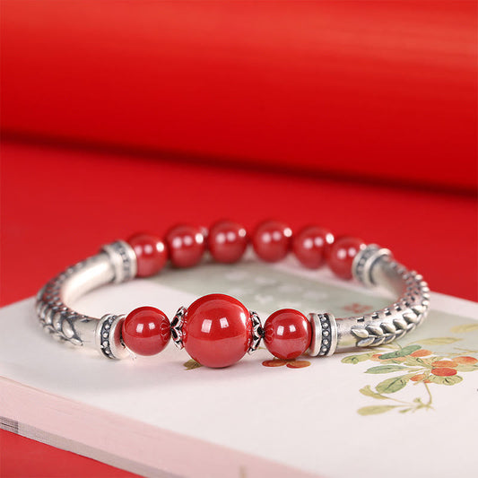 Wear FengShui 999 Sterling Silver Cinnabar Wheat Ears Blessing Bracelet Bangle
