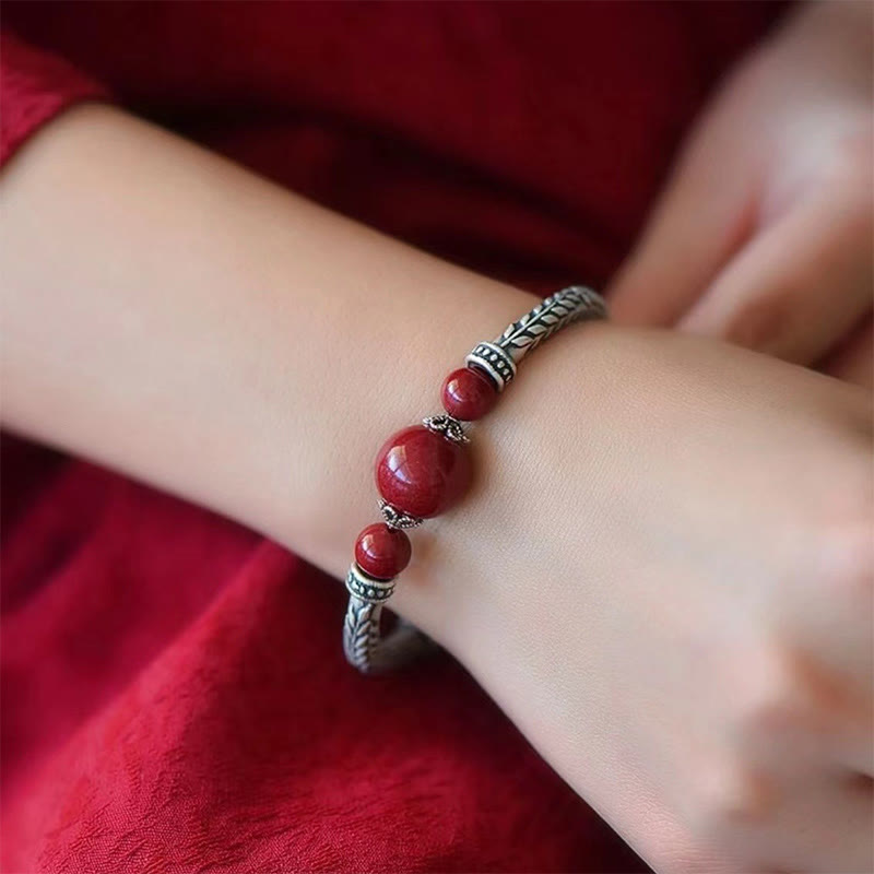 Wear FengShui 999 Sterling Silver Cinnabar Wheat Ears Blessing Bracelet Bangle