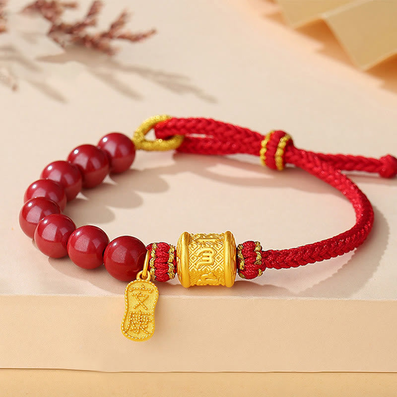 Wear FengShui 999 Sterling Silver Six True Words Om Mani Padme Hum Cinnabar Blessing String Bracelet