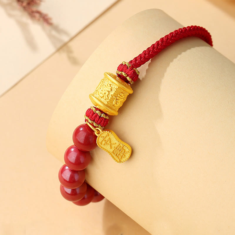 Wear FengShui 999 Sterling Silver Six True Words Om Mani Padme Hum Cinnabar Blessing String Bracelet