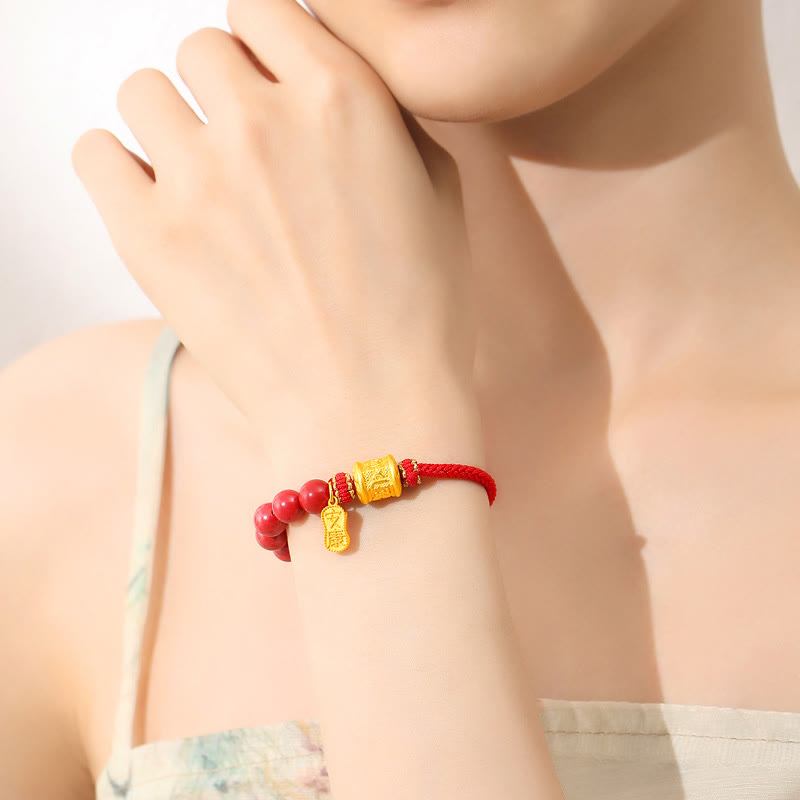 Wear FengShui 999 Sterling Silver Six True Words Om Mani Padme Hum Cinnabar Blessing String Bracelet