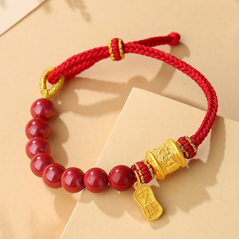 Wear FengShui 999 Sterling Silver Six True Words Om Mani Padme Hum Cinnabar Blessing String Bracelet