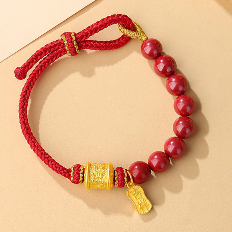 Wear FengShui 999 Sterling Silver Six True Words Om Mani Padme Hum Cinnabar Blessing String Bracelet