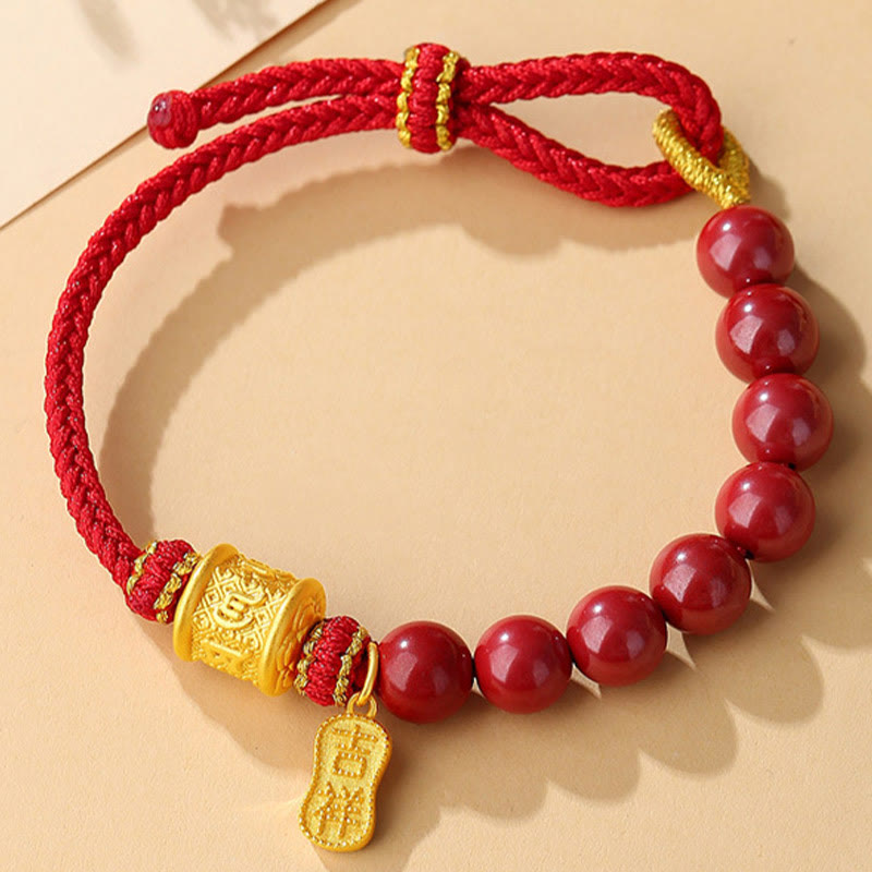 Wear FengShui 999 Sterling Silver Six True Words Om Mani Padme Hum Cinnabar Blessing String Bracelet