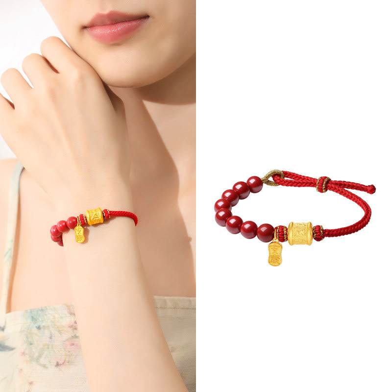 Wear FengShui 999 Sterling Silver Six True Words Om Mani Padme Hum Cinnabar Blessing String Bracelet