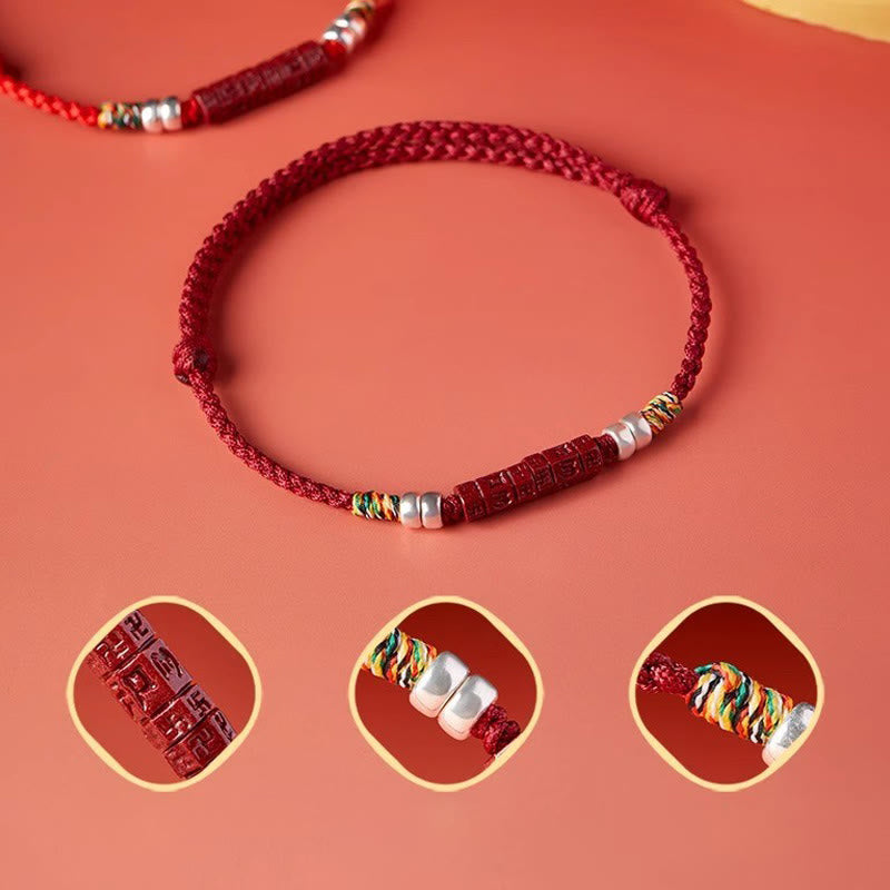 Wear FengShui 925 Sterling Silver Om Mani Padme Hum Cinnabar Blessing Child Adult Bracelet