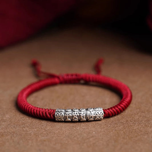 Wear FengShui Handmade 999 Sterling Silver Peace and Good Fortune Om Mani Padme Hum Luck Rope Bracelet