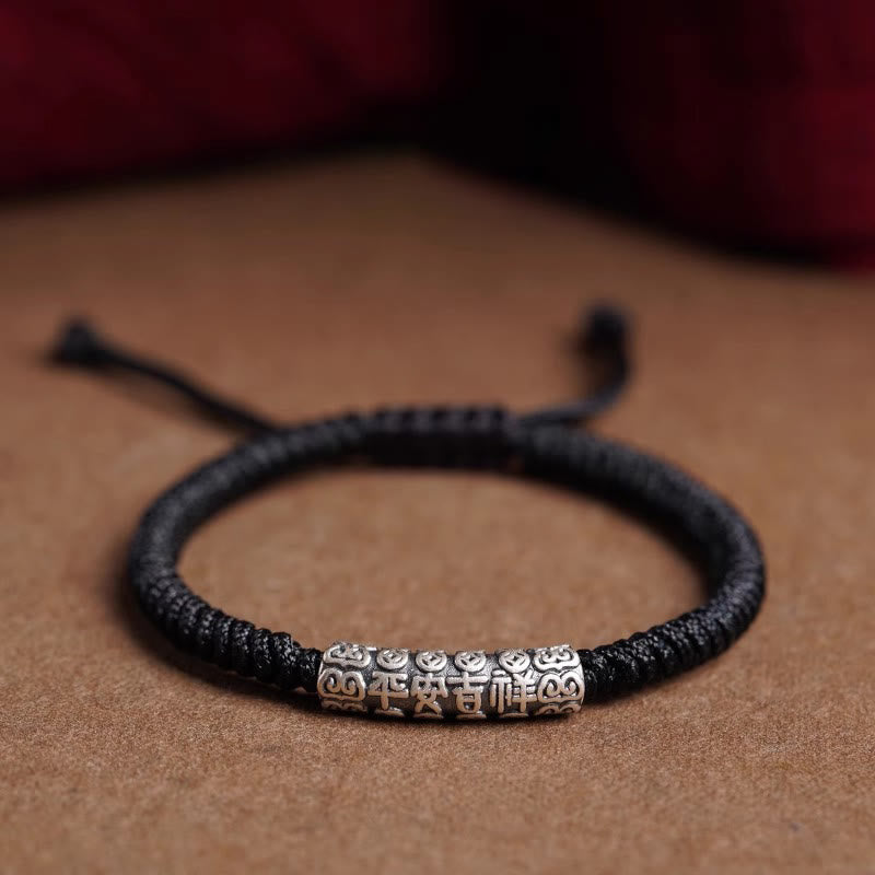 Wear FengShui Handmade 999 Sterling Silver Peace and Good Fortune Om Mani Padme Hum Luck Rope Bracelet
