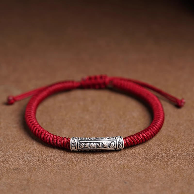 Wear FengShui Handmade 999 Sterling Silver Peace and Good Fortune Om Mani Padme Hum Luck Rope Bracelet