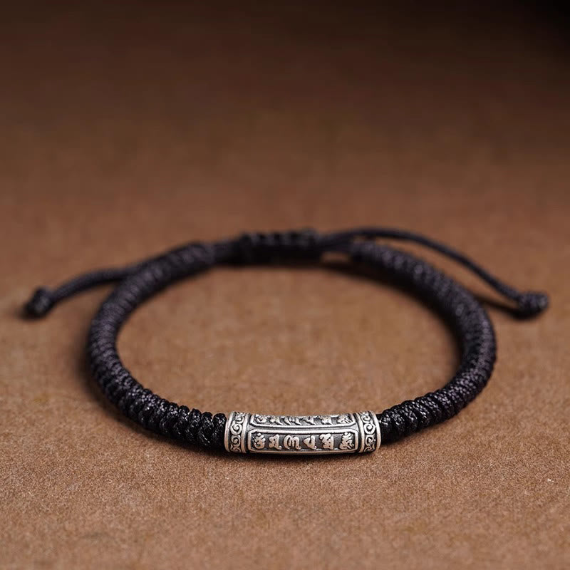 Wear FengShui Handmade 999 Sterling Silver Peace and Good Fortune Om Mani Padme Hum Luck Rope Bracelet