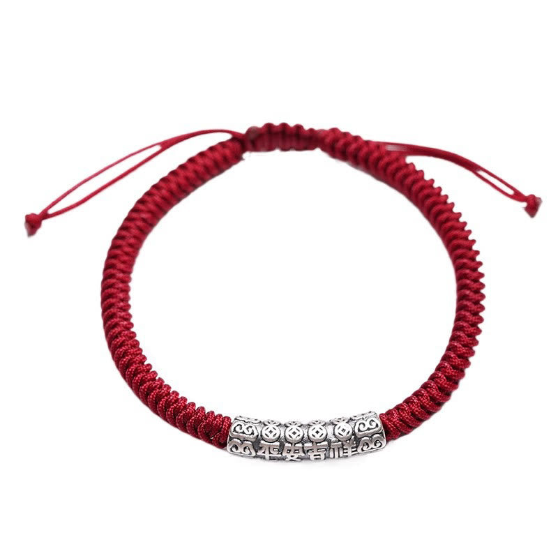 Wear FengShui Handmade 999 Sterling Silver Peace and Good Fortune Om Mani Padme Hum Luck Rope Bracelet