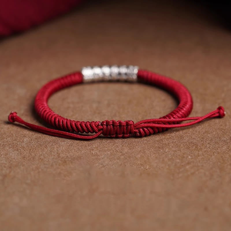 Wear FengShui Handmade 999 Sterling Silver Peace and Good Fortune Om Mani Padme Hum Luck Rope Bracelet