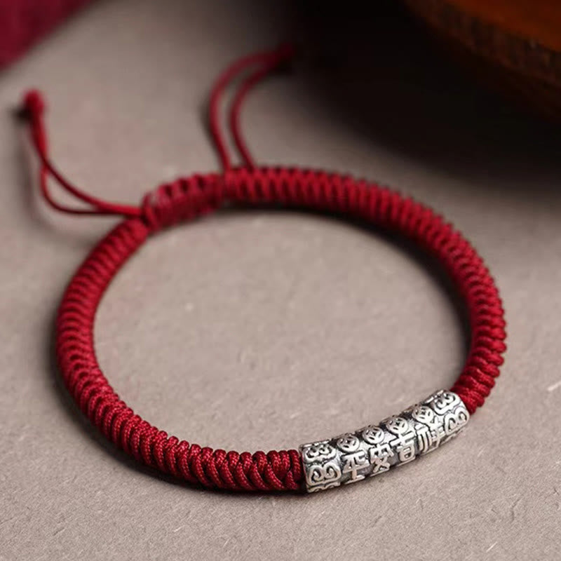 Wear FengShui Handmade 999 Sterling Silver Peace and Good Fortune Om Mani Padme Hum Luck Rope Bracelet