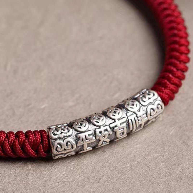 Wear FengShui Handmade 999 Sterling Silver Peace and Good Fortune Om Mani Padme Hum Luck Rope Bracelet