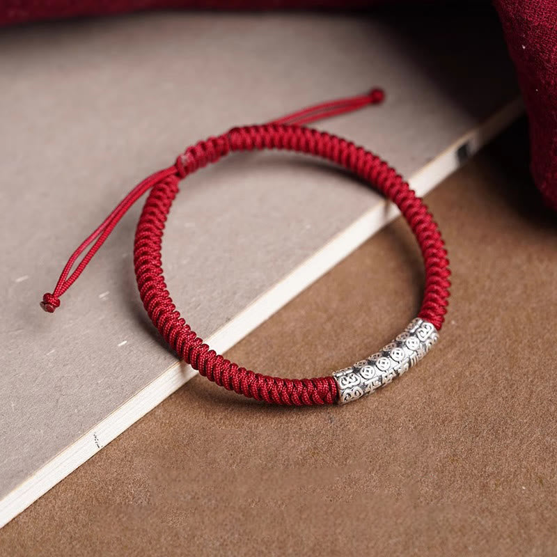 Wear FengShui Handmade 999 Sterling Silver Peace and Good Fortune Om Mani Padme Hum Luck Rope Bracelet
