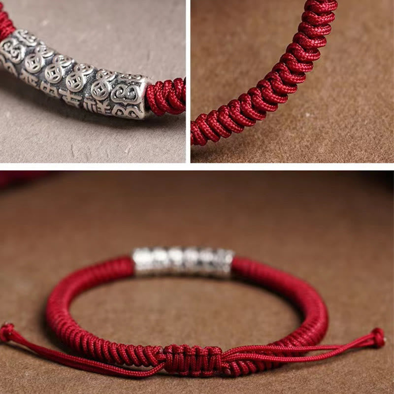 Wear FengShui Handmade 999 Sterling Silver Peace and Good Fortune Om Mani Padme Hum Luck Rope Bracelet