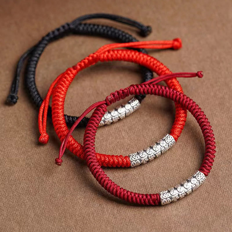 Wear FengShui Handmade 999 Sterling Silver Peace and Good Fortune Om Mani Padme Hum Luck Rope Bracelet