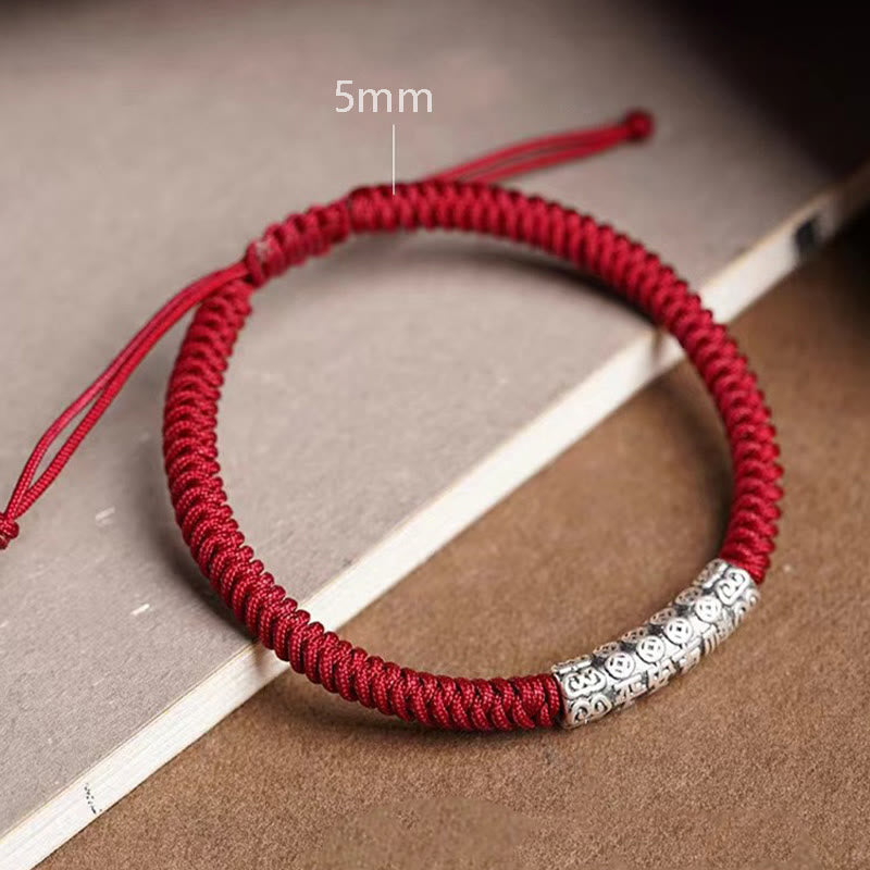 Wear FengShui Handmade 999 Sterling Silver Peace and Good Fortune Om Mani Padme Hum Luck Rope Bracelet