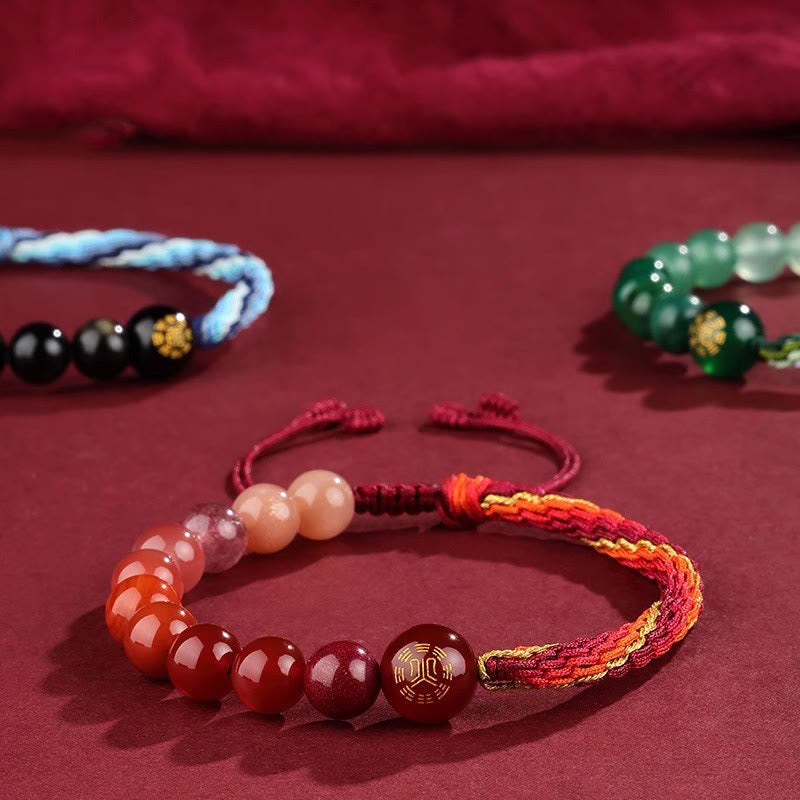 Wear FengShui Five Elements Various Crystal Agate Wealth Reincarnation Knot Braid Bracelet