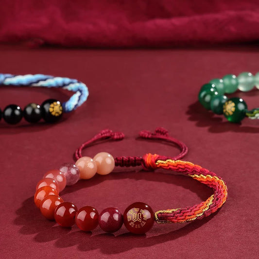 Wear FengShui Five Elements Various Crystal Agate Wealth Reincarnation Knot Braid Bracelet
