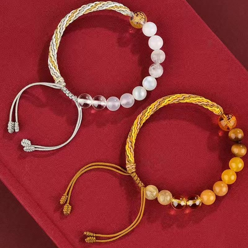 Wear FengShui Five Elements Various Crystal Agate Wealth Reincarnation Knot Braid Bracelet