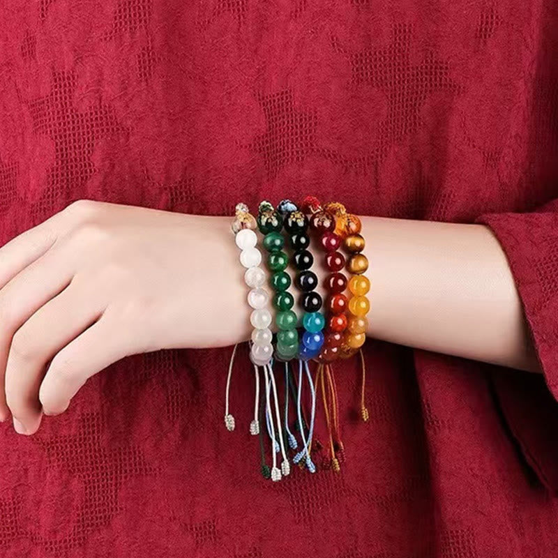 Wear FengShui Five Elements Various Crystal Agate Wealth Reincarnation Knot Braid Bracelet