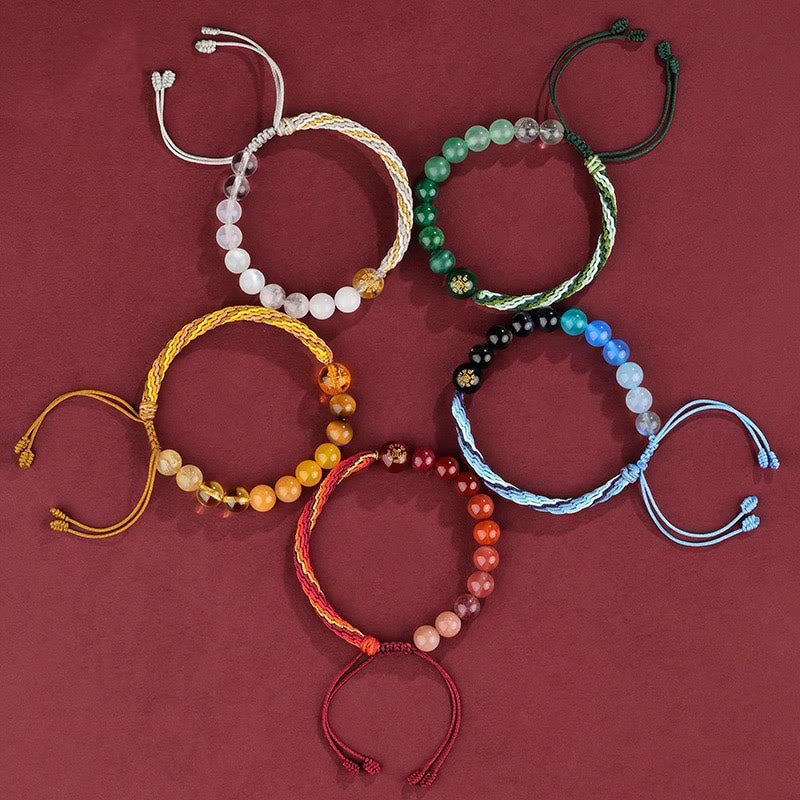 Wear FengShui Five Elements Various Crystal Agate Wealth Reincarnation Knot Braid Bracelet