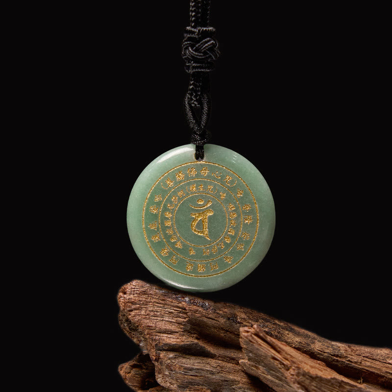Wear FengShui Vairocana Tathagata Sanskrit Mantra Various Crystal Black Obsidian Green Aventurine Strength Necklace Pendant