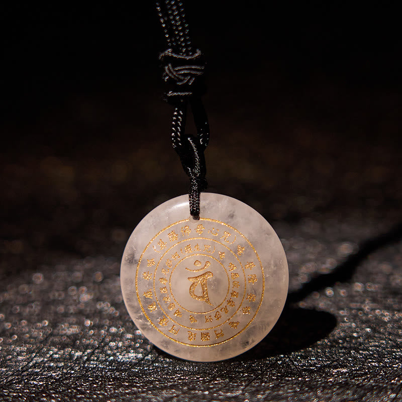 Wear FengShui Vairocana Tathagata Sanskrit Mantra Various Crystal Black Obsidian Green Aventurine Strength Necklace Pendant