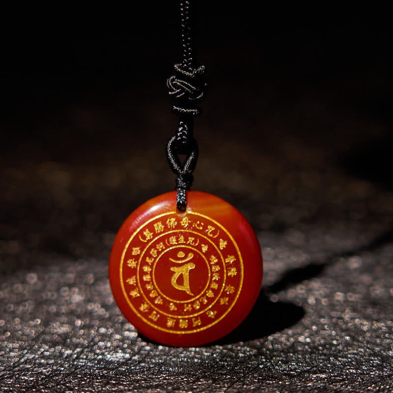 Wear FengShui Vairocana Tathagata Sanskrit Mantra Various Crystal Black Obsidian Green Aventurine Strength Necklace Pendant