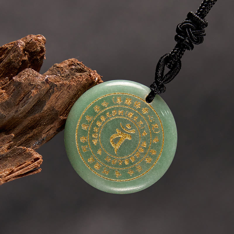 Wear FengShui Vairocana Tathagata Sanskrit Mantra Various Crystal Black Obsidian Green Aventurine Strength Necklace Pendant