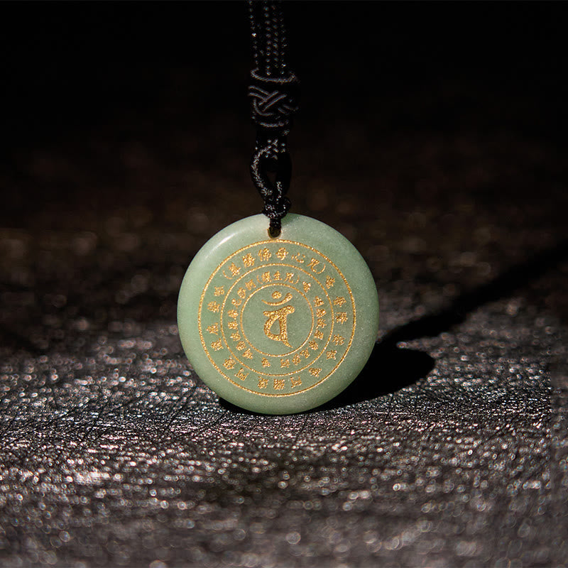 Wear FengShui Vairocana Tathagata Sanskrit Mantra Various Crystal Black Obsidian Green Aventurine Strength Necklace Pendant