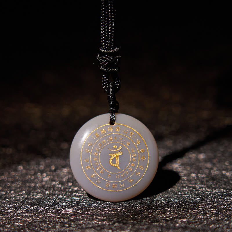 Wear FengShui Vairocana Tathagata Sanskrit Mantra Various Crystal Black Obsidian Green Aventurine Strength Necklace Pendant