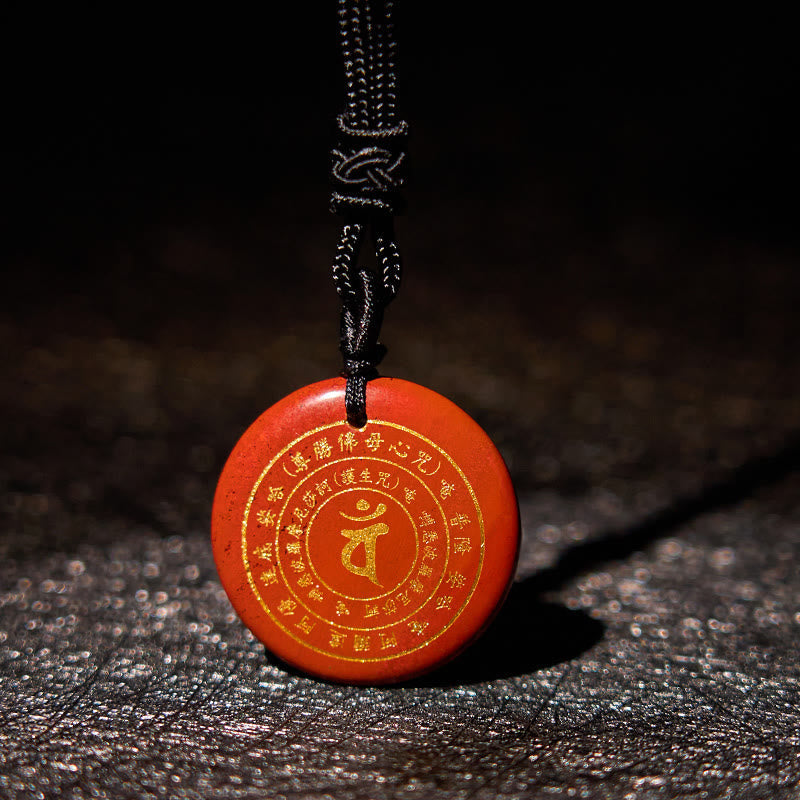 Wear FengShui Vairocana Tathagata Sanskrit Mantra Various Crystal Black Obsidian Green Aventurine Strength Necklace Pendant