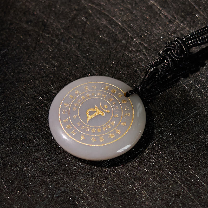 Wear FengShui Vairocana Tathagata Sanskrit Mantra Various Crystal Black Obsidian Green Aventurine Strength Necklace Pendant