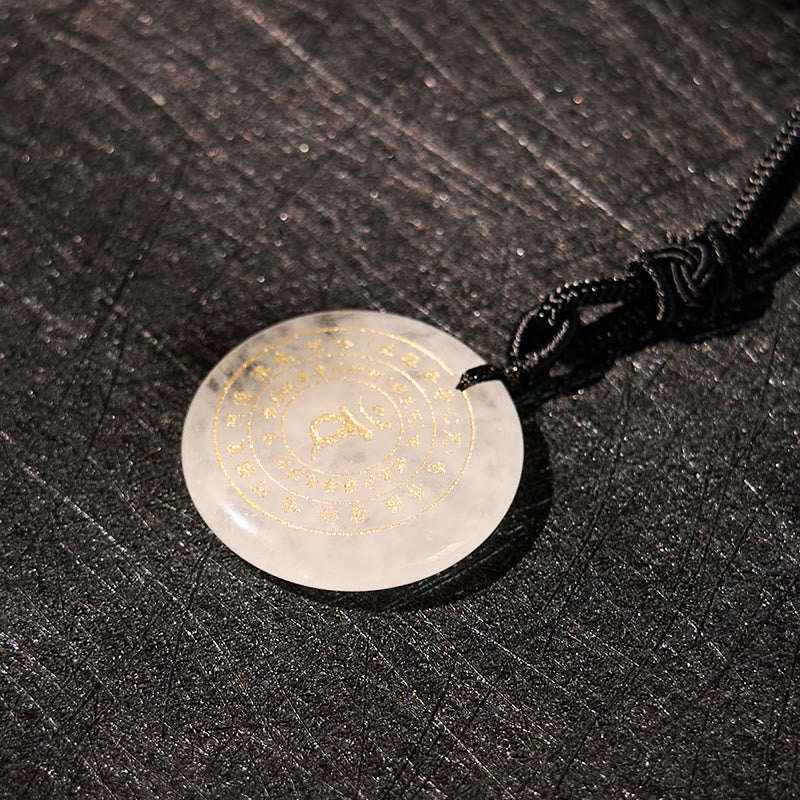 Wear FengShui Vairocana Tathagata Sanskrit Mantra Various Crystal Black Obsidian Green Aventurine Strength Necklace Pendant