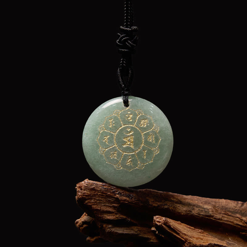 Wear FengShui Om Mani Padme Hum Natural Various Crystal Black Obsidian Strength Necklace Pendant
